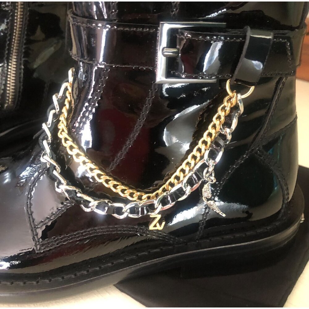 ZADIG & VOLTAIRE New Laureen Patent Leather Chain Boots Size 36 / US 5 - Picture 7 of 12